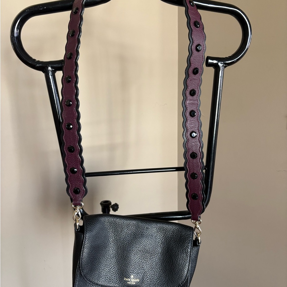 Kate Spade Black Crossbody Bag with Purple Strap